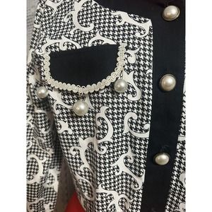 Vintage Switch USA Womens Crop Jacket Long Sleeve Black White Pearls Medium